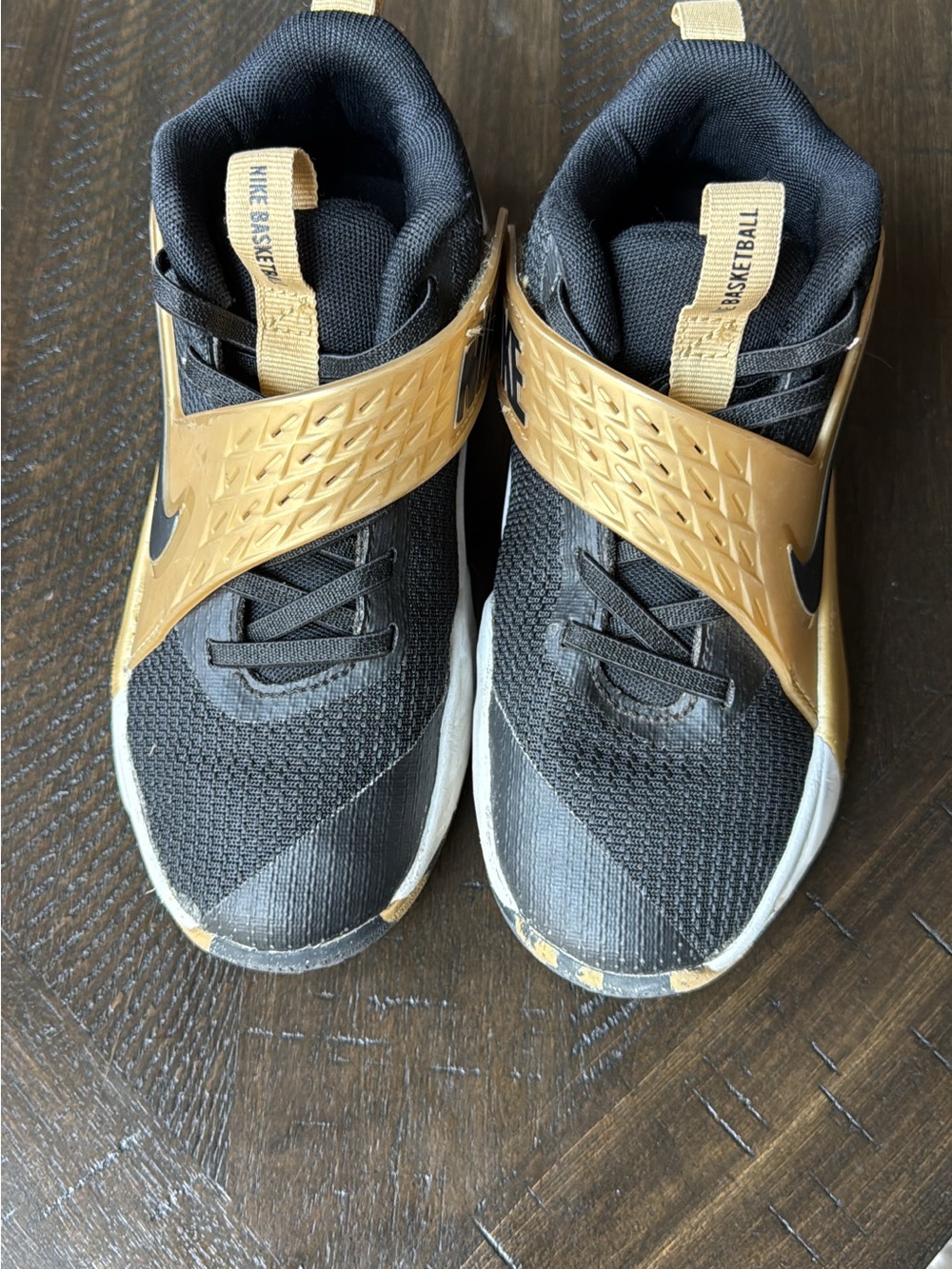 Nike Kids Black and Gold Strap Basketball Sneakers